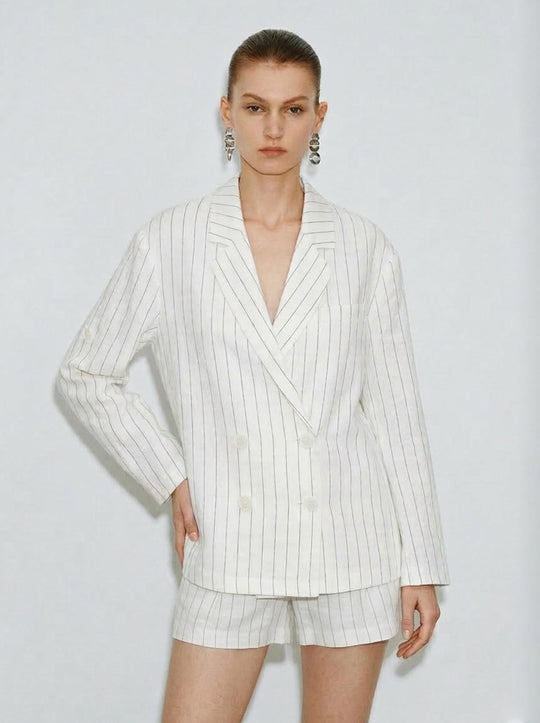 Striped Double-Breasted Loose-Fit Blazers