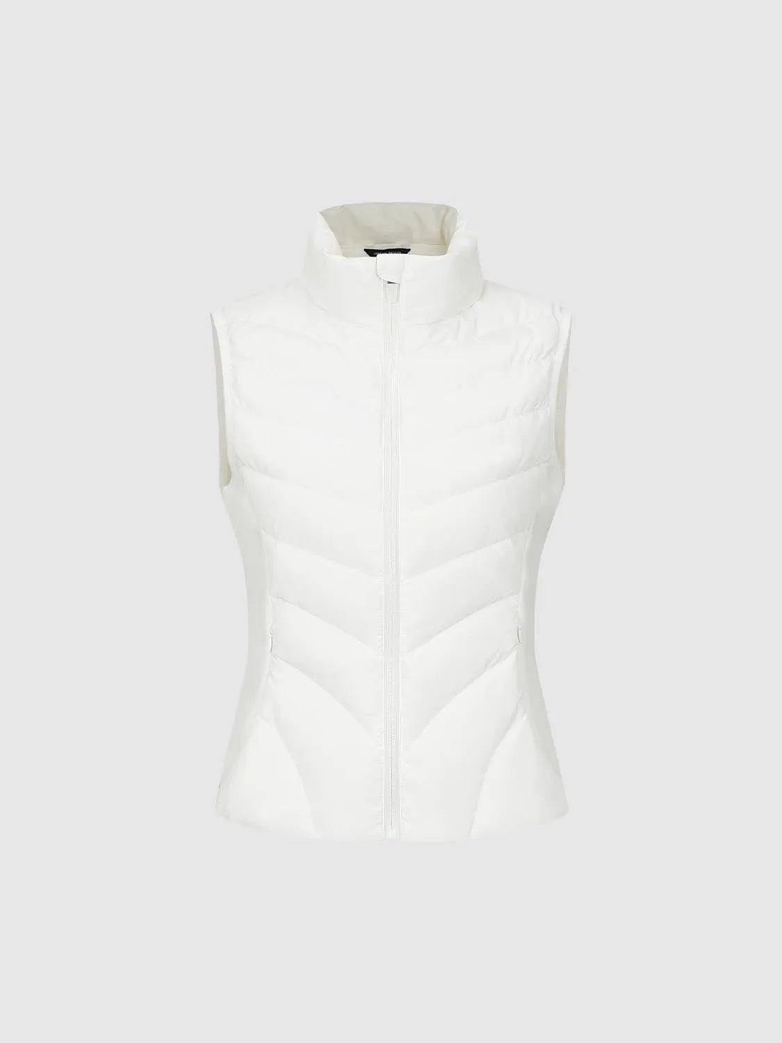 Down jacket vest by Urban Revivo in white with high stand collar and chevron quilting