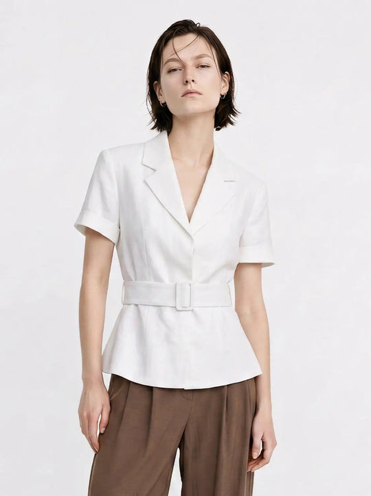 Linen Medium Thickness Cover Placket Short Sleeve Blazers