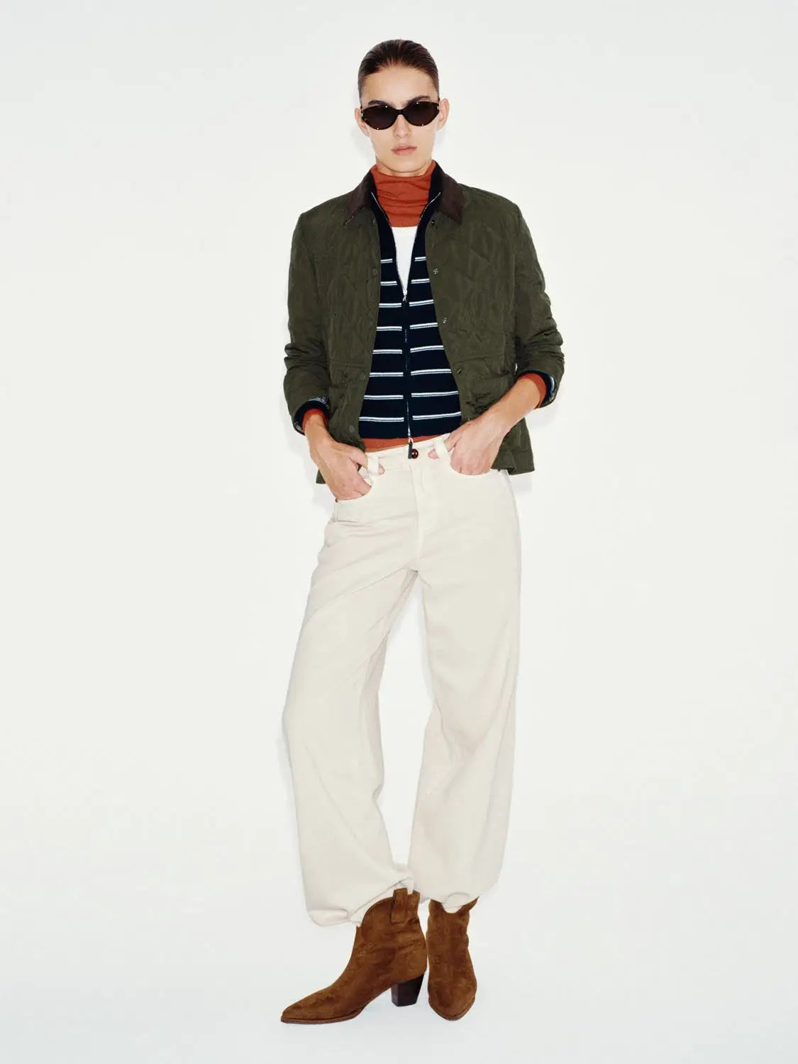 Padded Jacket by Urban Revivo Fashion, olive-green quilted with brown collar.