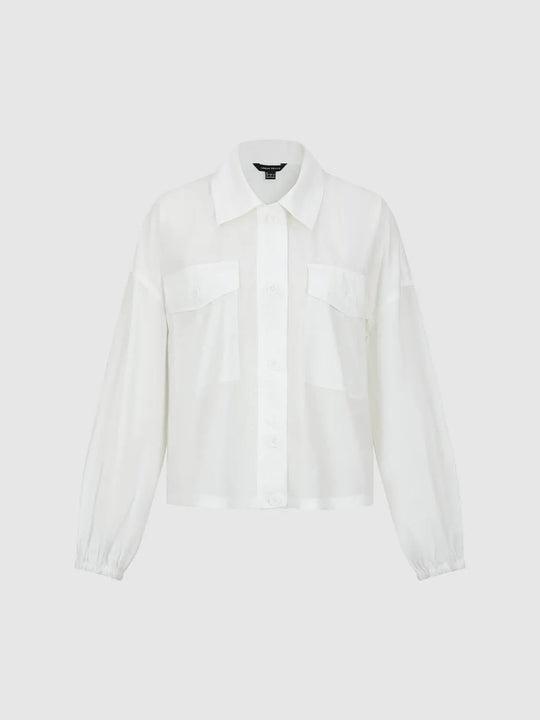 Boxy Shirt Collar Cotton Jacket With Pockets