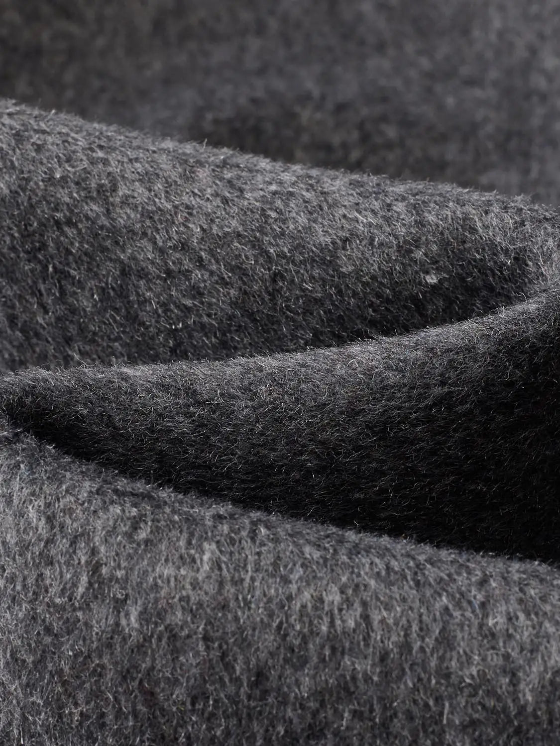 Coat Urban Revivo, charcoal grey wool fabric close-up texture.