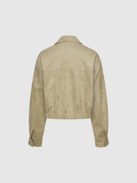 Textured Shirt Collar Long Sleeve Ruched Hem Jacket