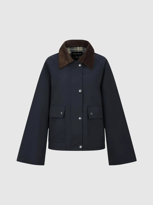 Corduroy Collar Flap Pocket Long Sleeve Cotton Blend Jacket