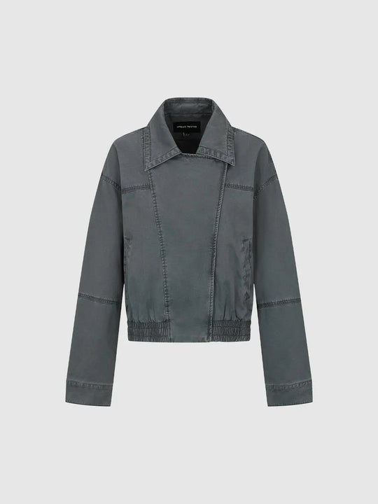 Asymmetric Elasticated Hem Long Sleeve Cotton Jacket