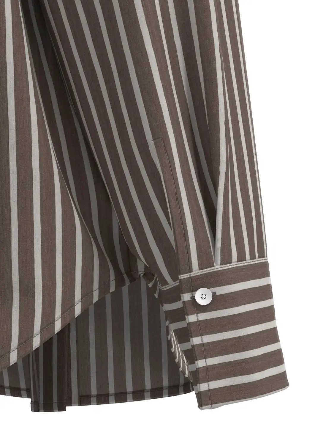 Striped brown and white button-up shirt, long sleeves with white cuffs, Urban Revivo Fashion