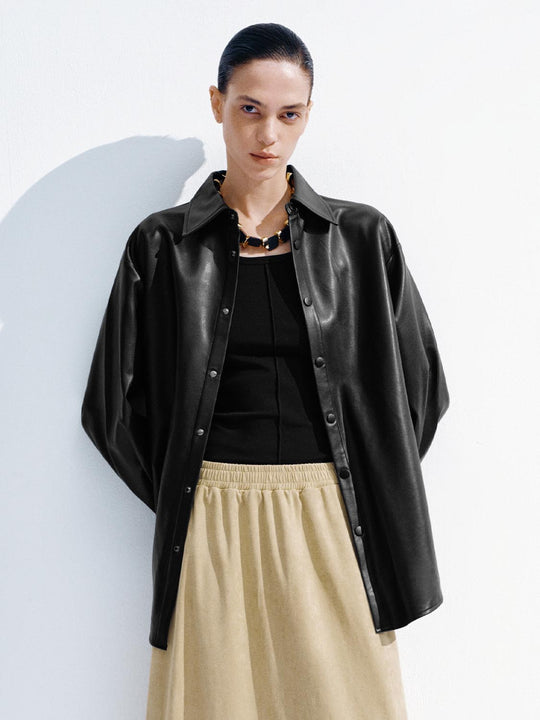 Vegan Leather Loose Fit Shirt