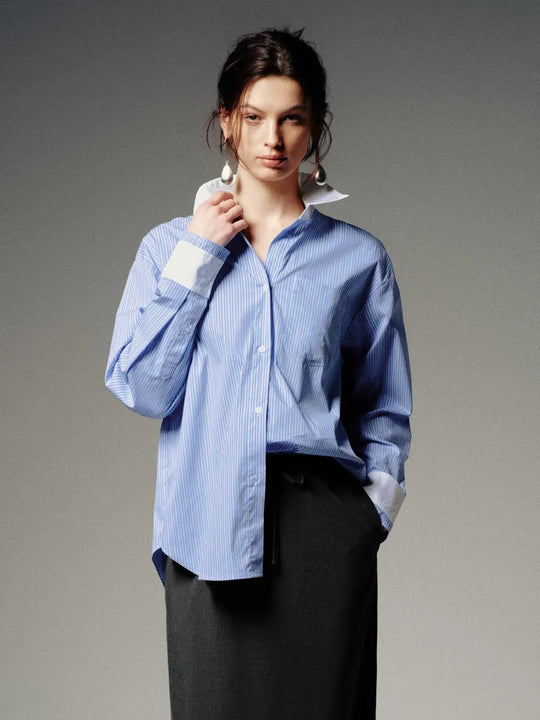 Contrast Trim Striped Shirts