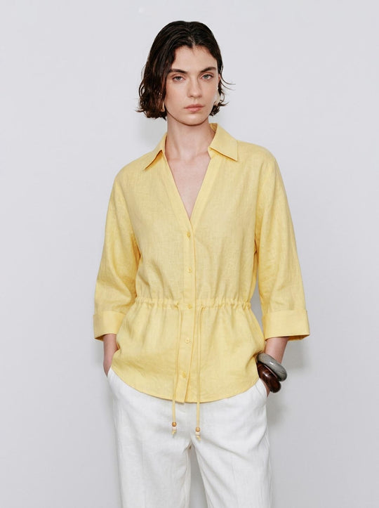 Linen Blend Polo V-Neck Loose-Fit Shirts