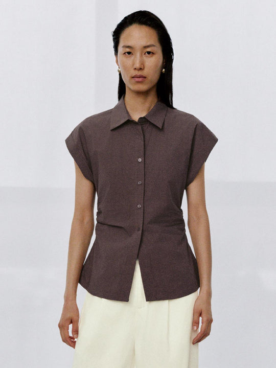 Nipped Waist Cap Short Sleeve Shirts