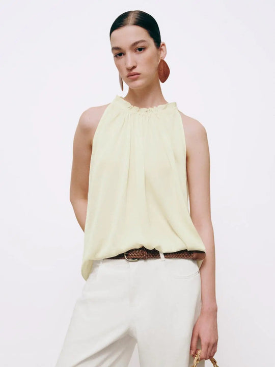 Ruffle Trim Sleeveless Overhead Shirt