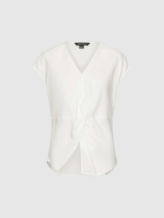 Front Knot V-Neck Cap Sleeve Overhead Shirts
