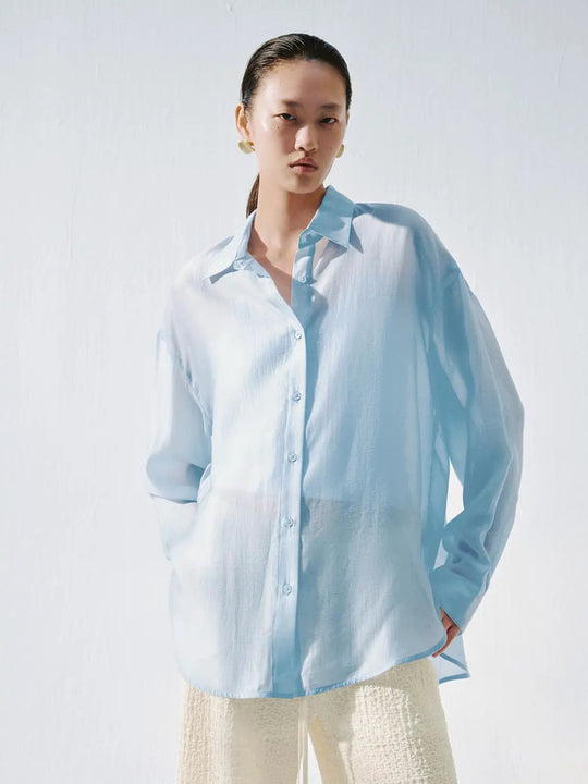 Sheer Loose Fit Shirt Women See Through Lightweight Blouse