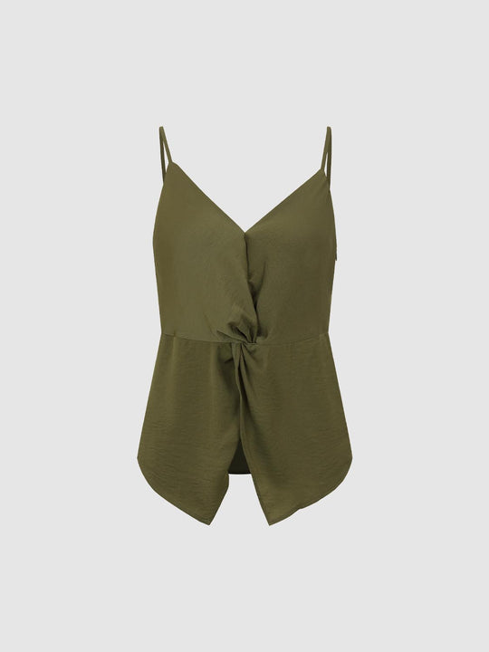 Strappy Knot Front Stretch Fabric Cami Tops