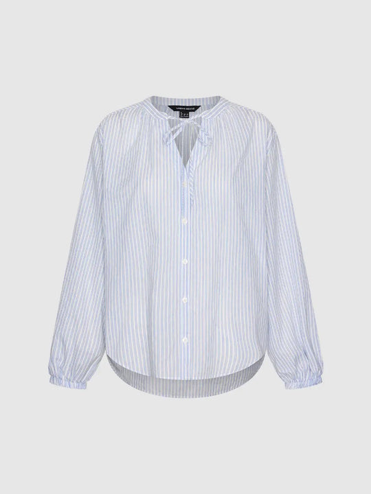 Striped Cotton Tie Neck Breathable Shirts