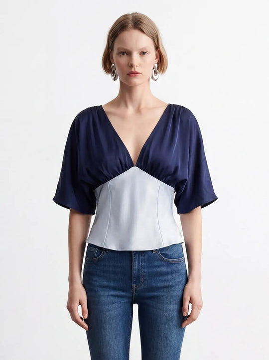 V-Neck Color-Block Panel Overhead Shirt