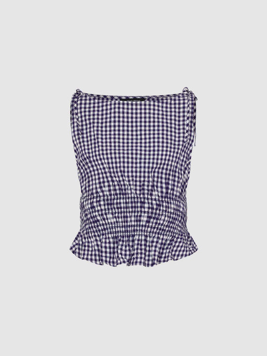 Chemise en coton vichy à taille froncée et basque