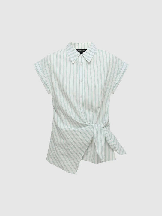 Lightweight Striped Tie Front Cotton Shirt