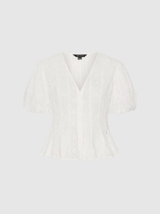 Cotton Eyelet Embroidered Puff Sleeve Shirt