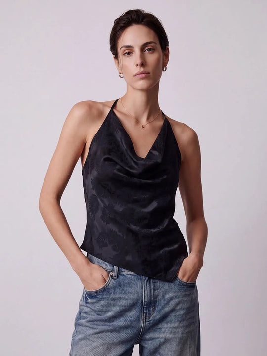 Floral Jacquard Cowl Neck Sleeveless Cami Top
