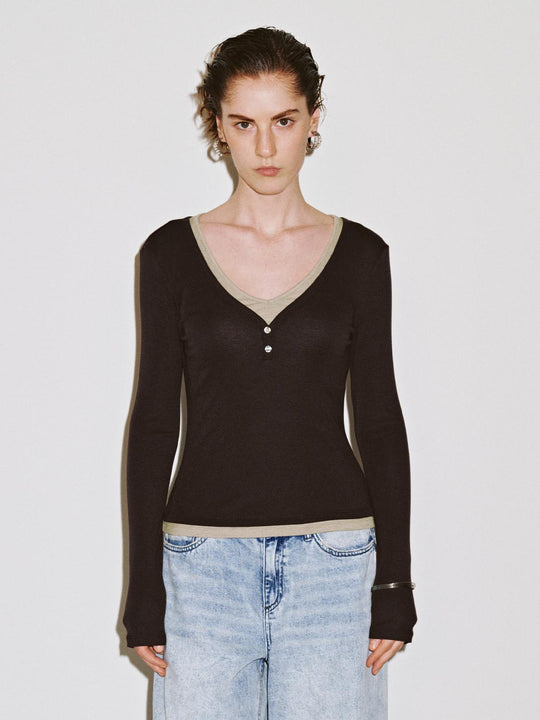 V-Neck Henley Neck T-Shirts