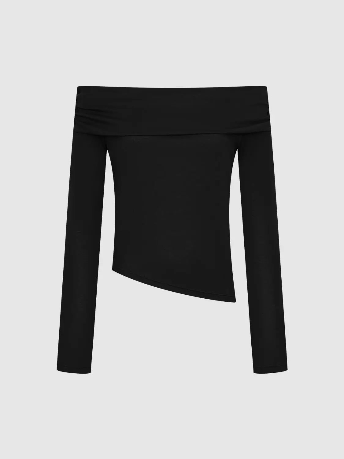 Off Shoulder Long Sleeve T-Shirts in black by Urban Revivo Fashion with asymmetric hem