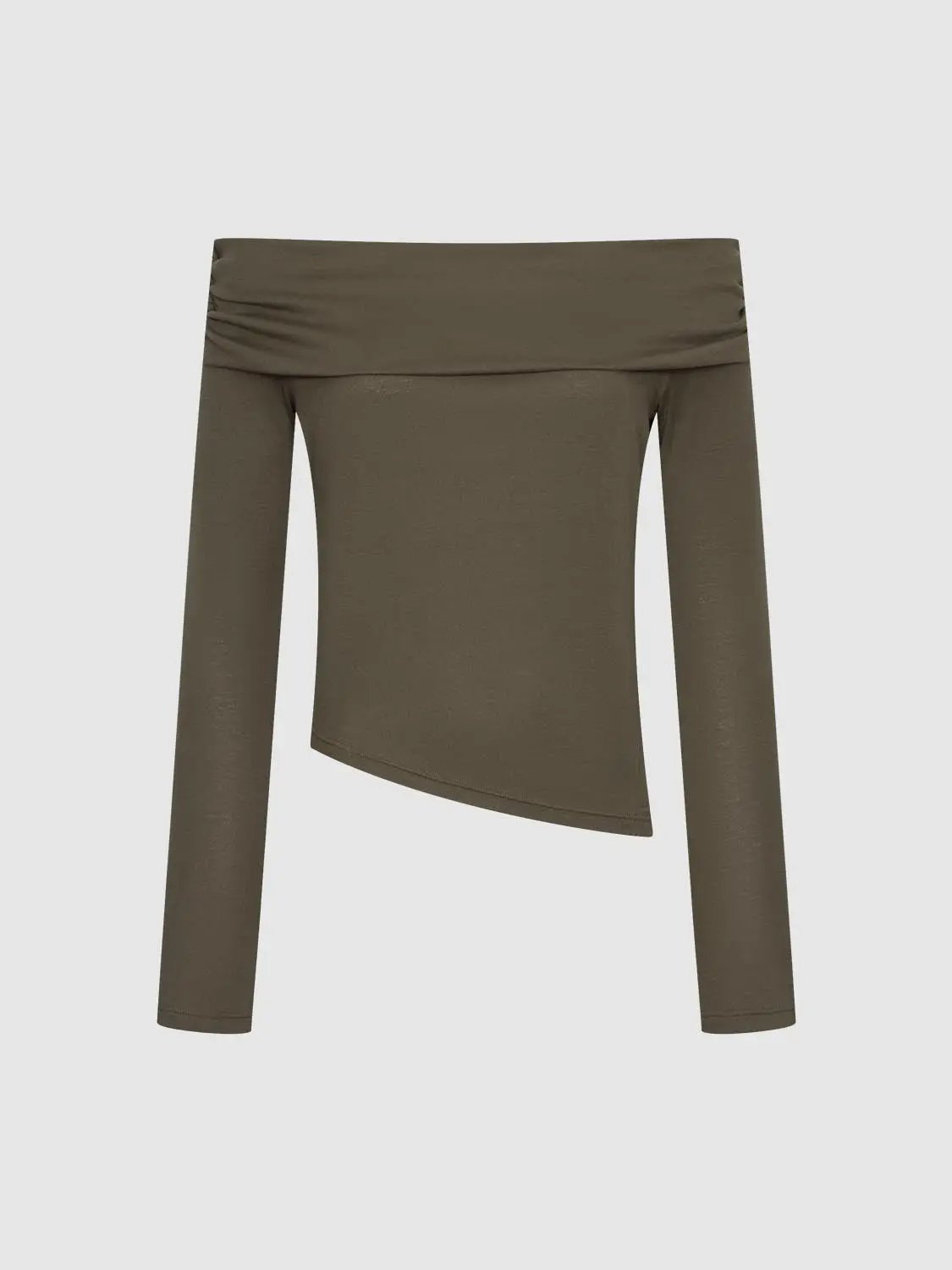 Off-shoulder long-sleeve top in olive by Urban Revivo Fashion