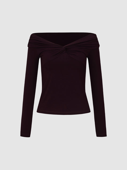 Langarm-T-Shirts mit vorderem Knoten und Twist