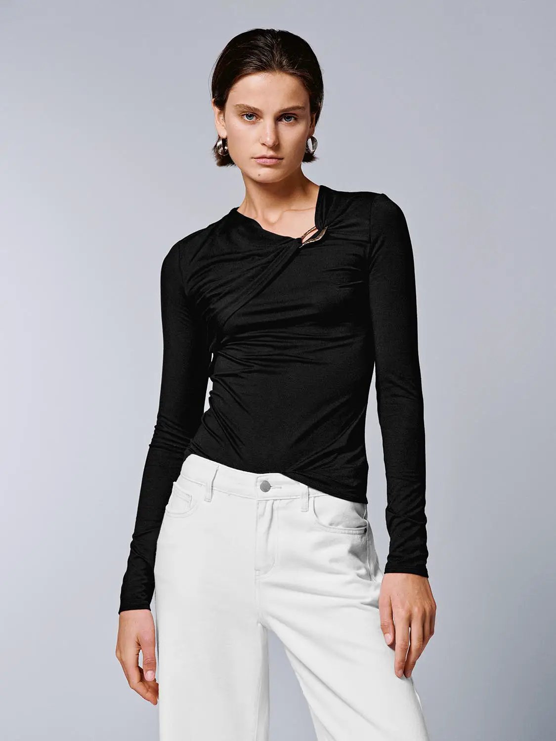 Knot Front Long Sleeve T-Shirts by Urban Revivo Fashion