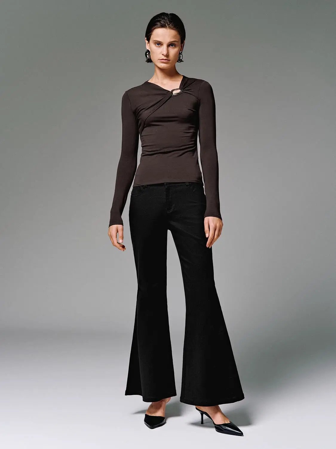Knot Front Long Sleeve T-Shirts by Urban Revivo Fashion