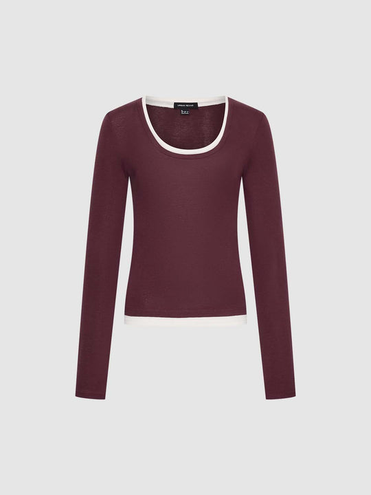 2 In 1 Scoop Neck Long Sleeve T-Shirts