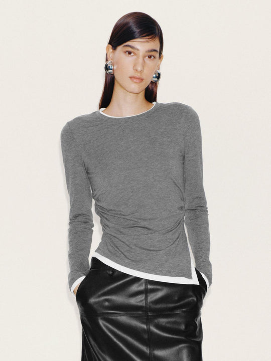 2 In 1 Contrast Ruched Long Sleeve T-Shirts