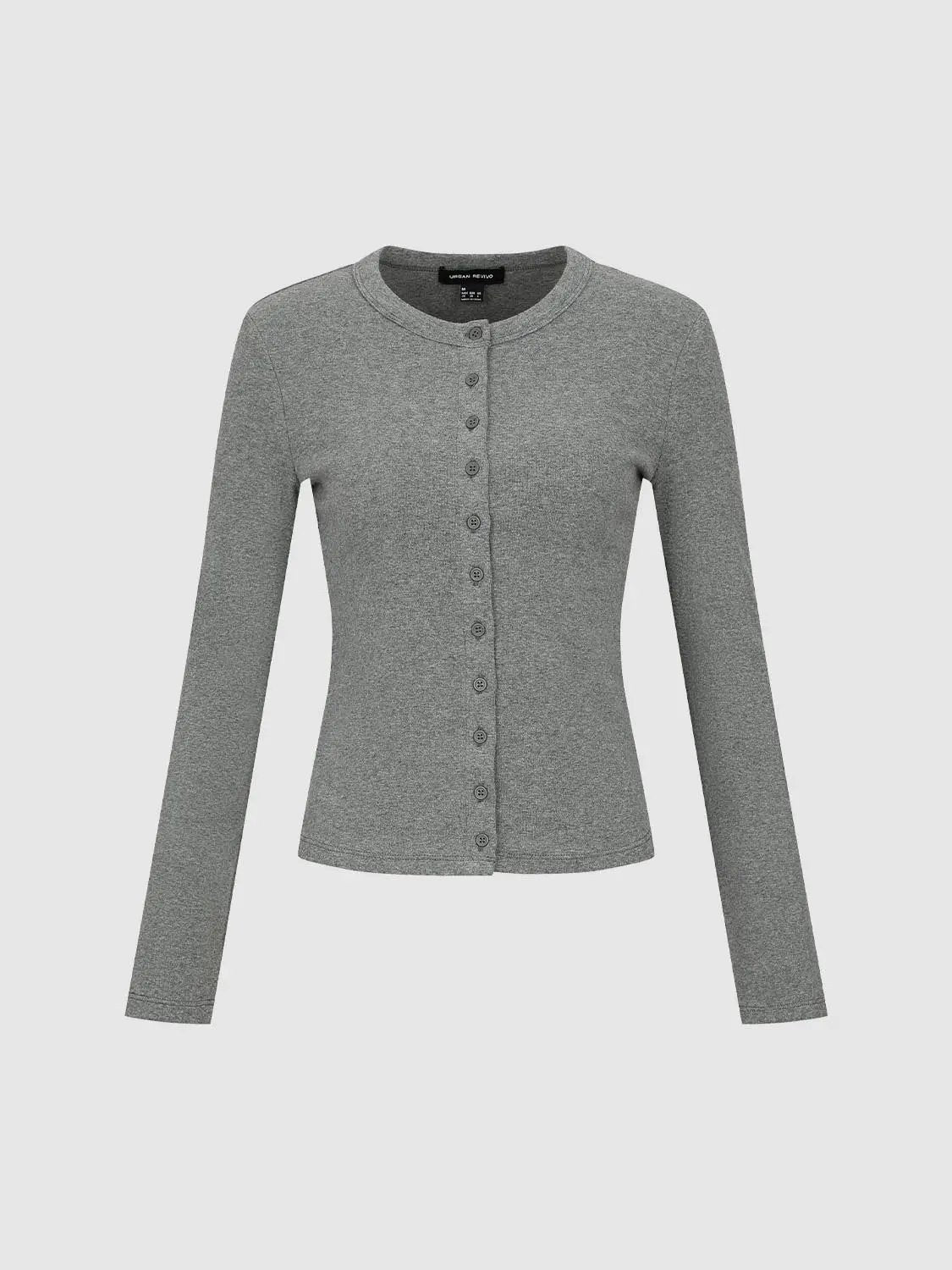 Button Detail Crew Neck Long Sleeve Skinny Fit T-Shirts by Urban Revivo Fashion