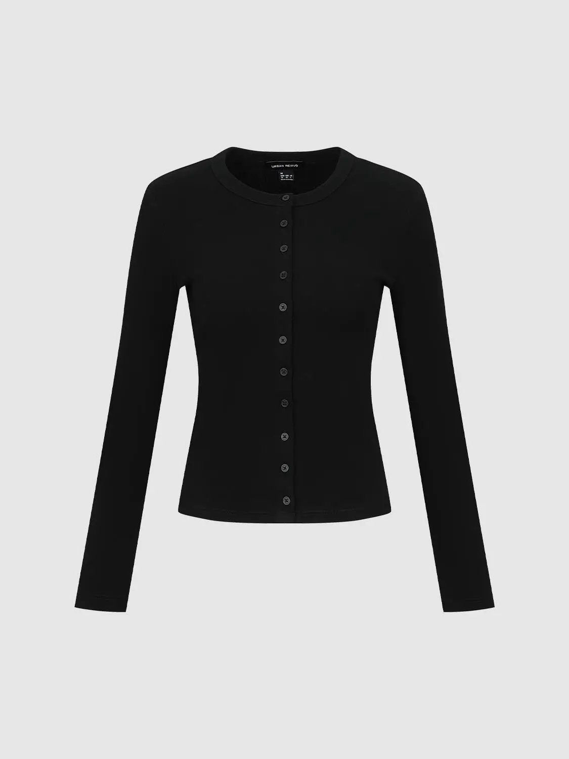 Button Detail Crew Neck Long Sleeve Skinny Fit T-Shirts by Urban Revivo Fashion