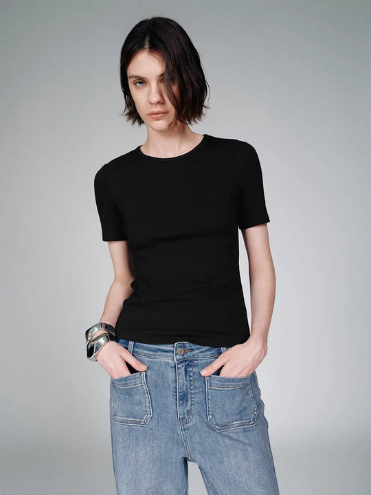 Rundhals-Skinny-Fit-T-Shirts