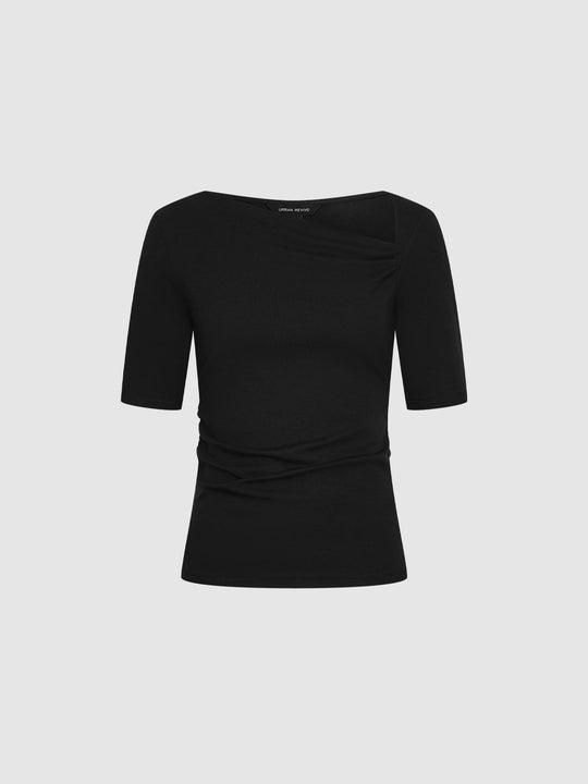 Asymmetric Neck Ruched Skinny Fit T-Shirts