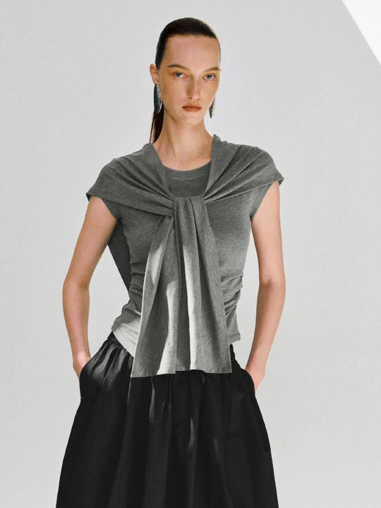 Knot Front Flattering Drape For Everyday Chic Wardrobe Knit T-Shirts