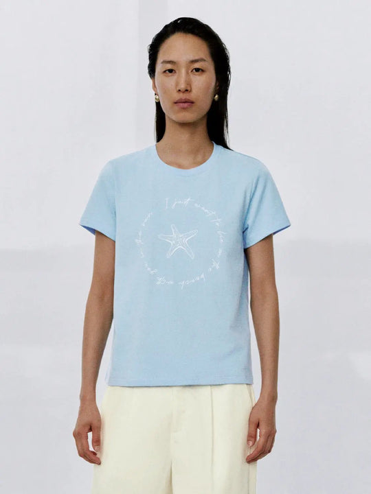 Starfish Print Crew Neck Cotton T Shirts