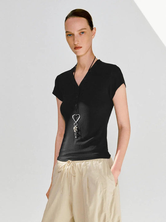 Henley V-Neck Lyocell Modal Blend T-Shirt
