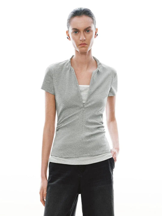 Cotton Ruched 2 In 1 Nipped Waist T Shirts