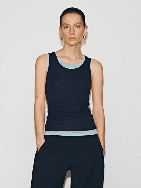 2 In 1 Contrast Strappy Skinny-Fit Tank Tops