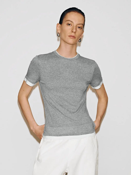 Lyocell Wool Blend Contrast Crew Neck T Shirt