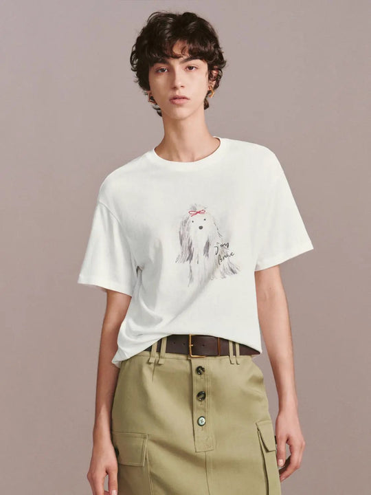 Cotton Graphic Dog Print Relaxed T-Shirts