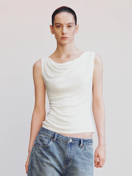 Cowl Neck Lyocell Wool Sleeveless Top