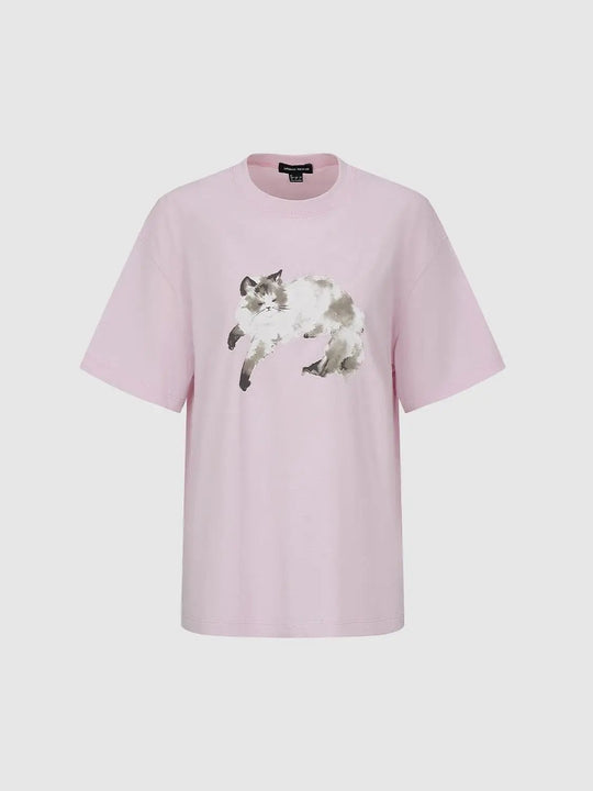Cat Graphic Soft Cotton Oversized Casual T-Shirts