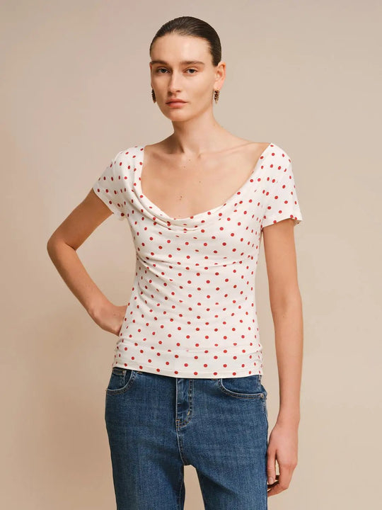 Polka Dot Open-Back T-Shirt