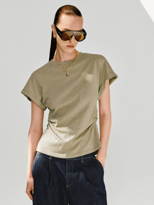 Cotton Stretch Side Ruched Lightweight T-Shirts