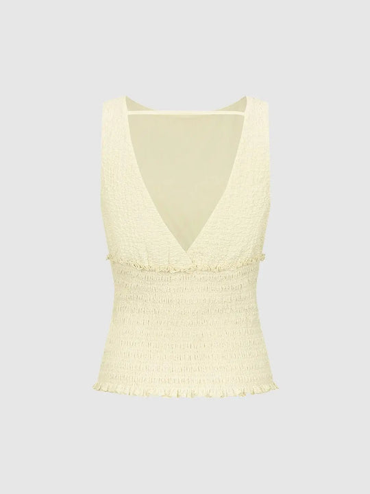 Textured V-Neck Fringe Sleeveless Tank Tops