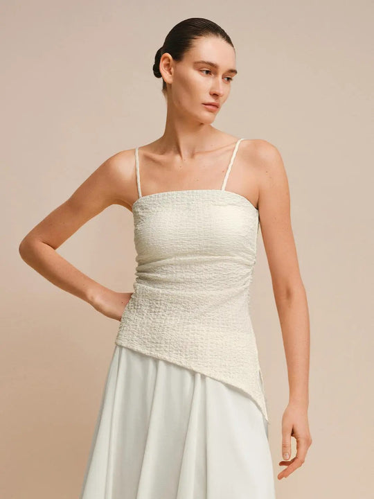 Textured Stretch Spaghetti Strap T-Shirt