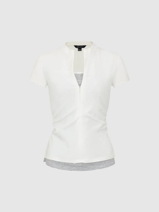 2 In 1 Cotton Stripe Hem T-Shirts
